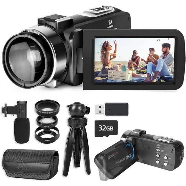 2K 60fps Camcorder mit Flip -Bildschirm, WLAN, Fernbedienung, 18 -facher Zoom, digitales Vlogging -Kamera -Kit für YouTube, Mini -DV -Camcorder mit 32 GB - Ultimate Video -Aufnahme