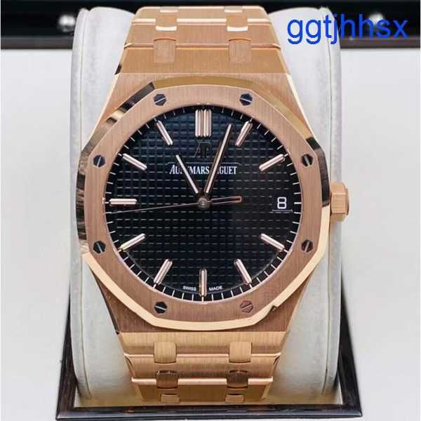 Популярные AP Forist Watch Series серия Royal Oak 15500OR Rose Gold Black Dial Mens Fashion Leisure Business Sports Machinery Watch