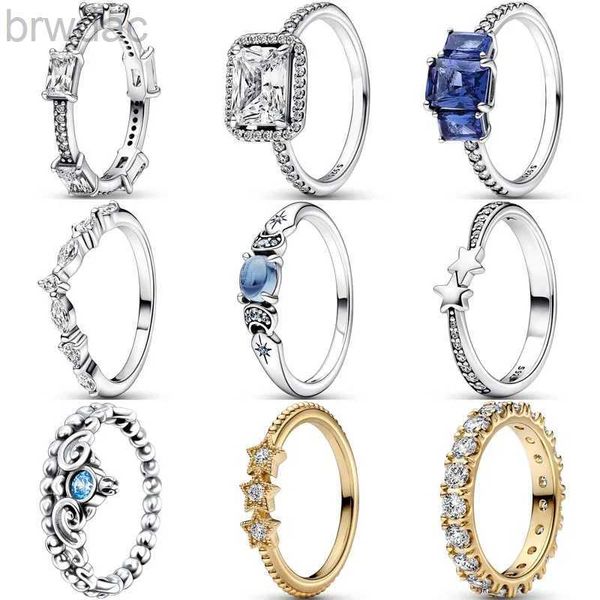 Anello solitario nuovo 925 barre rettangolari blu in argento sterling a tre stelle di pietra anello corona di tiara tempora per donne gioielli di moda regalo d240419