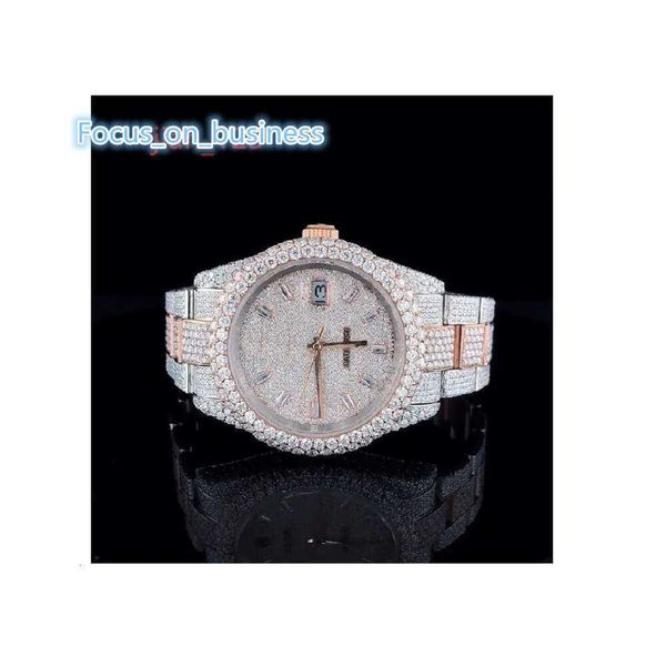 Alta sob demanda Antique Iced Out Watch VVS Clarity Moissanite Rose Gold Diamond Watch Disponível a melhor preços