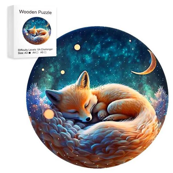 Pigzzles 3D Sleeping Fox Round Wooden Puzel