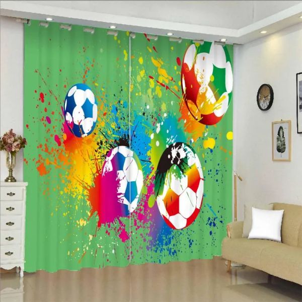 Cortinas de esportes de futebol de cortina de cortina para crianças adolescentes queimando painéis de decoração de padrões de bola de futebol competitivos