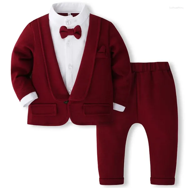 Set di abbigliamento Set da 2 pari in bidoni da neonati primaverili da 0 a 3 mesi Fashion Red Gentleman Tops a maniche lunghe pantaloni nati Outfit BC2465-1