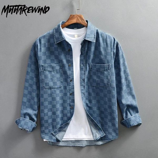 Herren lässige Hemden japanischer Safari -Style -Hemd -Shirt Männer Frühling Herbst Streetwear Retro Jean Top Langarmplaid kausaler Mode Overshirt