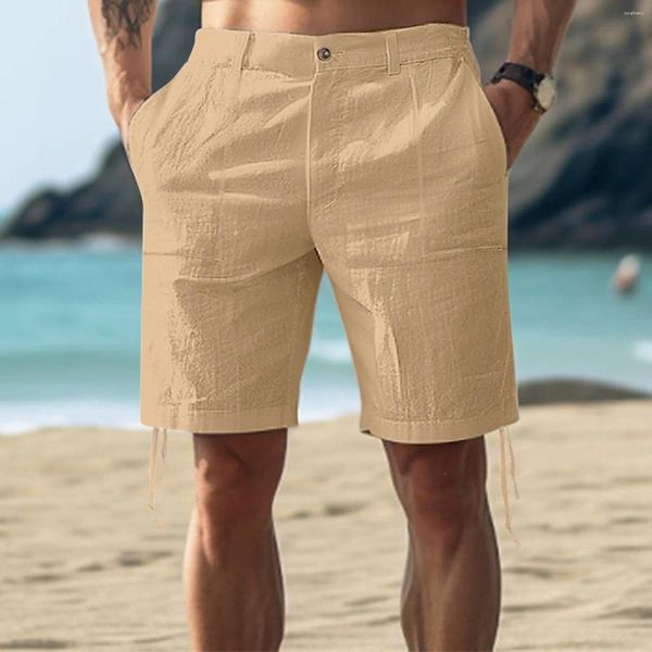 Calça masculina calça sólida calça de praia de moda bolsos de verão shorts finos de férias ao ar livre calça casual para homens ropa hombre