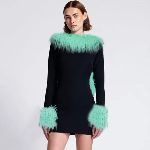 Abiti casual Donne Autunno inverno festa inverno manica lunga a manica aperta per peluche bodycon aderente per lo streetwear da ballo da ballo del night club