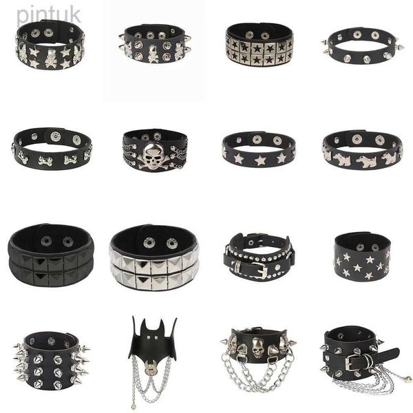 Catena Nuova cranio Punk Punk Catene rocciose gotiche picchi in metallo RIVET PU Bracciale per bracciale ad largo braccialette di bracciale femminile da uomo Gioielli 2023 D240419