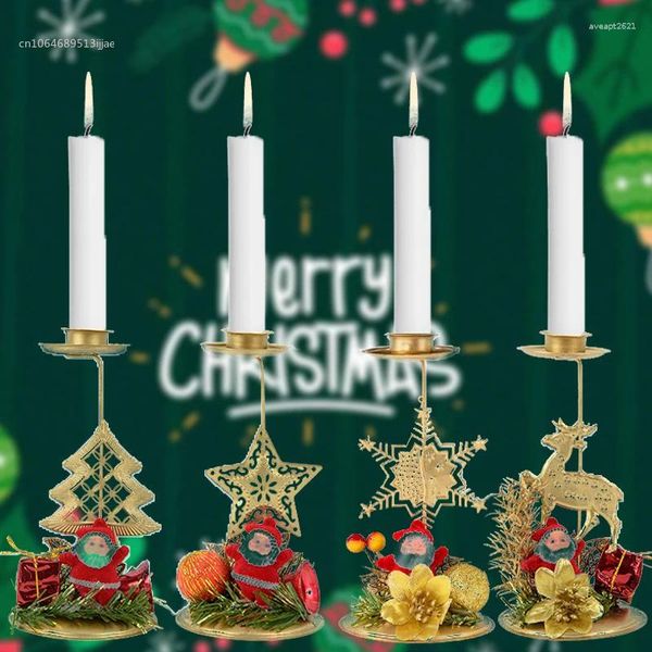 Candele Babbo Natale Candlestick Snowflake Star Ornament Gift Desktop per decorazione da tavolo