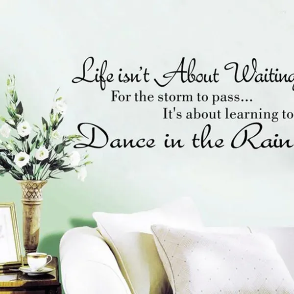 Adesivi a parete 2024 Frase dell'alfabeto La vita non riguarda l'attesa che balla a pioggia parole di decalcomania di decorazioni per la casa