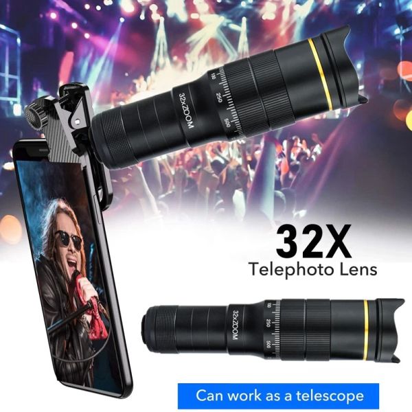 Teleskoplar Cep telefonu için 32x telefoto cep telefonu kamera lens zoom teleskop 4in1 Makro balık gözü geniş melek lens iPhone akıllı telefon