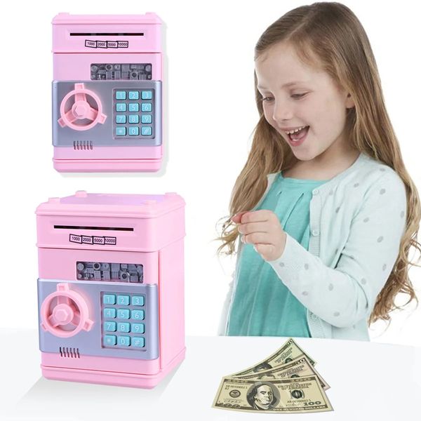 Casella di deposito bancario per bambini Saving Bank Casella di deposito Intelligente Mini Safe and Coin Vault per bambini con codice Pink Pulsante 240415