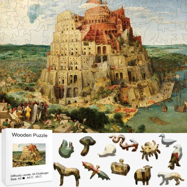 PUZZLE 3D La torre di Babel Wooden Puzzl puzzle puzzle puzzle animali animali in legno Bambini Modello inferno Difficoltà a imparare il portachiavi hobby 240419