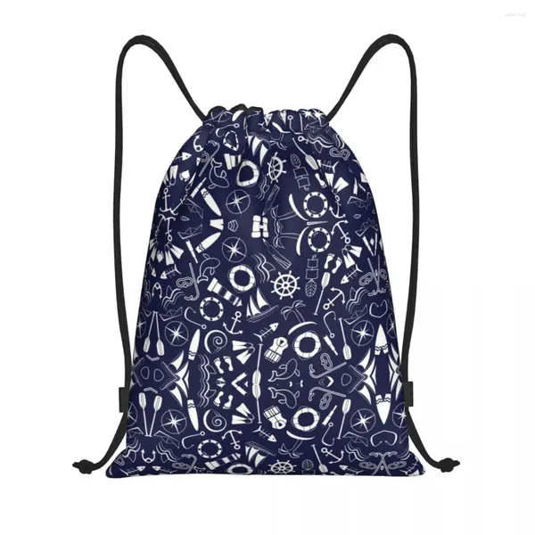 Einkaufstaschen nautische Anker Symbole Kordeltracks Rucksack Sports -Fitness -Tasche für Männer Frauen Segel -Seemann -Training Sackpack