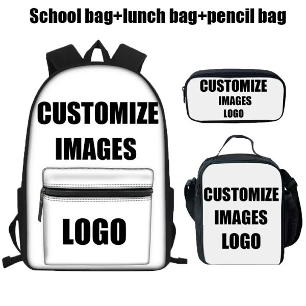 Bolsas personalizadas sua imagem/logotipo 3D Backpack High Middle School Mackpacks Para meninos adolescentes garotos Bagpack Student Books Bags Mochila