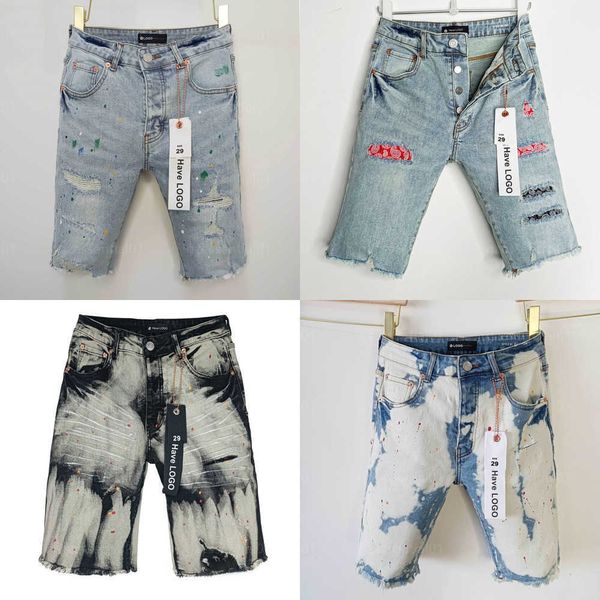 shorts de marca roxa shorts jeans de jeans médio de estilo casual mistura de algodão lavagem de tecido vintage street moda hip hop hole designer shorts