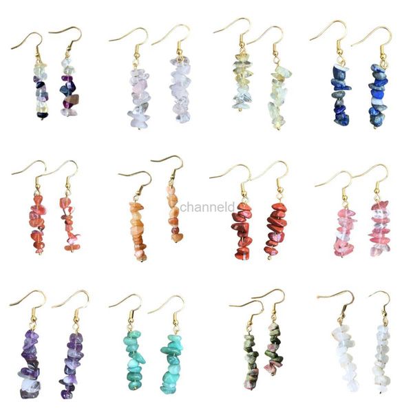 Outros brincos naturais de pedra caída para mulheres coloridas e coloridas de breol de gancho de cristal Chakra Healing Gemstone Chip Ear Jewelry 240419