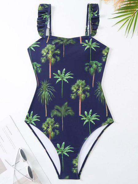 Swimwear femminile 2024 Stampa Frill Swimsuit Women One Piece Female Beachwear Weersing Swimming Swim Suet da nuoto