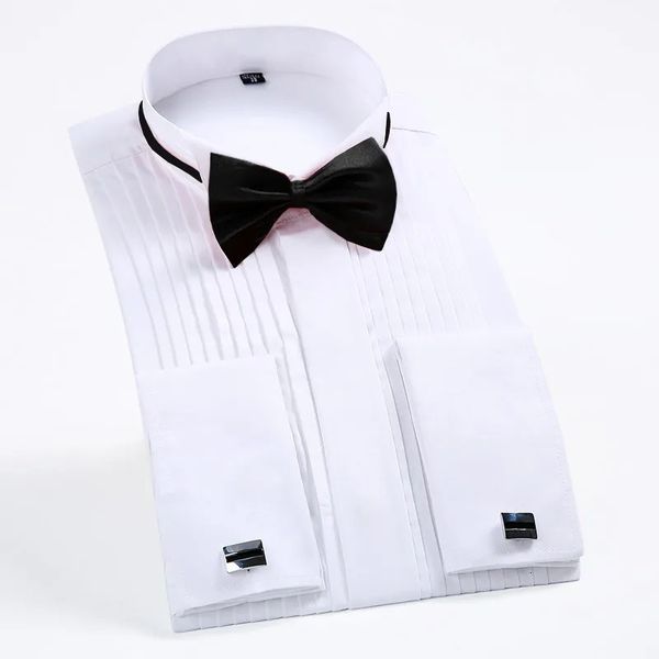 Camicia da uomo con camicia da uomo a bordo alare classico camicie formali a wingtip con cravatta con papilla nera rossa Cena da sposa da sposa 240418