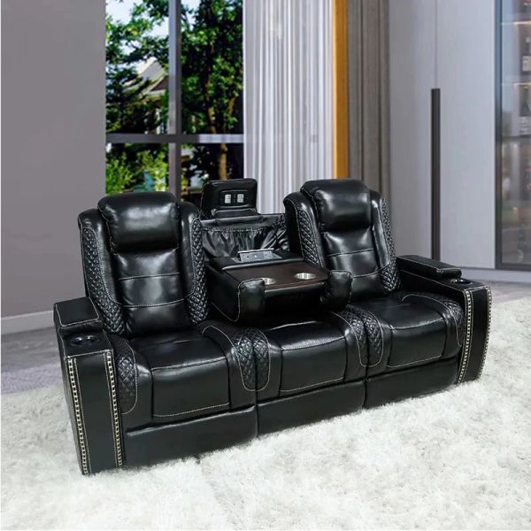 Fabrik Direktverkauf Neues Design Home Wohnzimmer Power Motor Liege Schwarzes Sofa Polster 3 Sitzplatz VIP Cinema Theatre Sitze