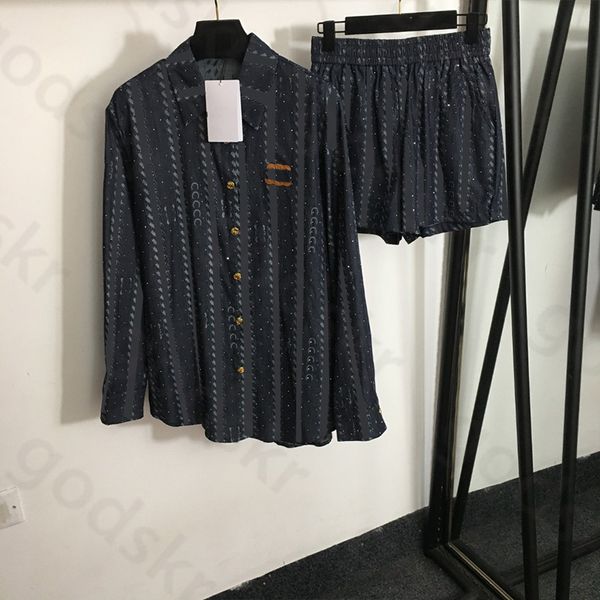 Camisa de lapela jeans shorts femininos estilo vintage de manga longa camisa de botão de manga longa jeans de cintura elástica elegante