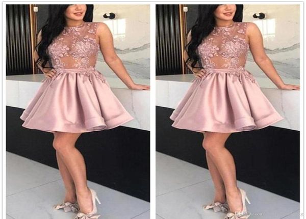 2019 vestido de cocktail barato popular uma linha aplique de renda curta semi clube use o vestido de festa de graduação de casas de formatura