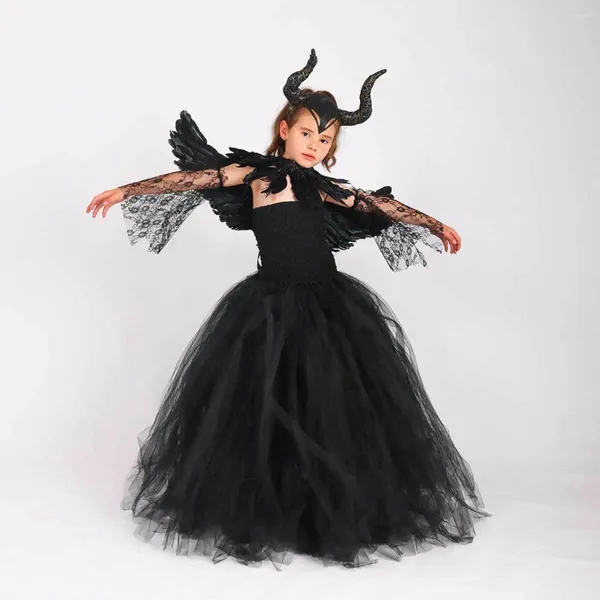 Vestidos femininos trajes de halloween1-8y fosplay cosplay cosplay vestido de bruxa malha preta das garotas