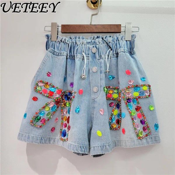 Shorts femminile 2024 Europeo Diamond Diamond European Diamond Short Pants High Welming Wide-Leg Denim per donne