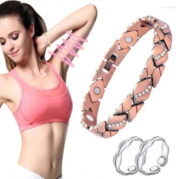 Link Armbänder Blätter Blätter Diamant Magnet Armband Ancient Red Copper Draht Zeichnung Verstellbarer Frauen Großhandel