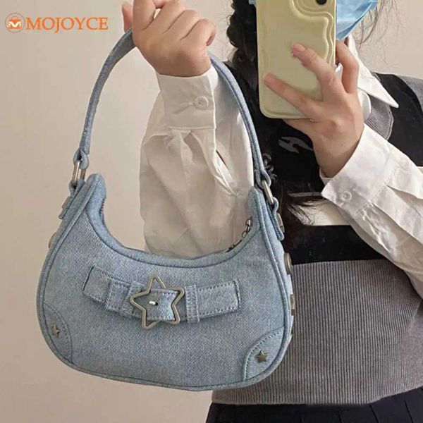 Hobos y2k Vintage Umhängetaschen Korean Luxus süße weiße Sterndekoration Unterarm Tasche PU Leder Reißverschluss Handtaschen Damen Schlinge Taschen