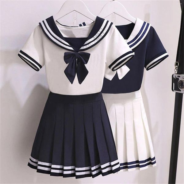 Kleidungsstücke schwarz weiße JK Uniform Sommer kurzärmeliges Hemd plissierte Röcke Japanische Schuluniformen 4-10T Girls Sailor Cos