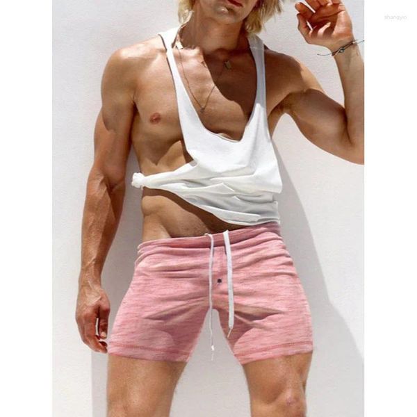 Shorts masculinos verão fino sexy mini calça roupas rosa esportes fitness calças de moletom y2k house mole