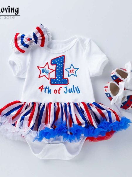 Independence 2024 2024 Day Baby Dress Schuhe Set Sommer Kurzarm Stick