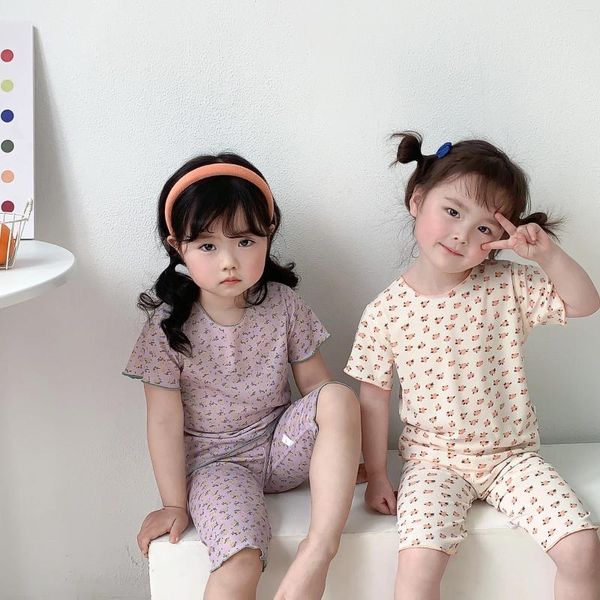 Roupas Conjuntos de roupas de pãezinhos de verão para meninas e meninos imprimindo casas de roupas de terno de terno Casual Casual Floral Sleeved Palnta curta de mangas curtas