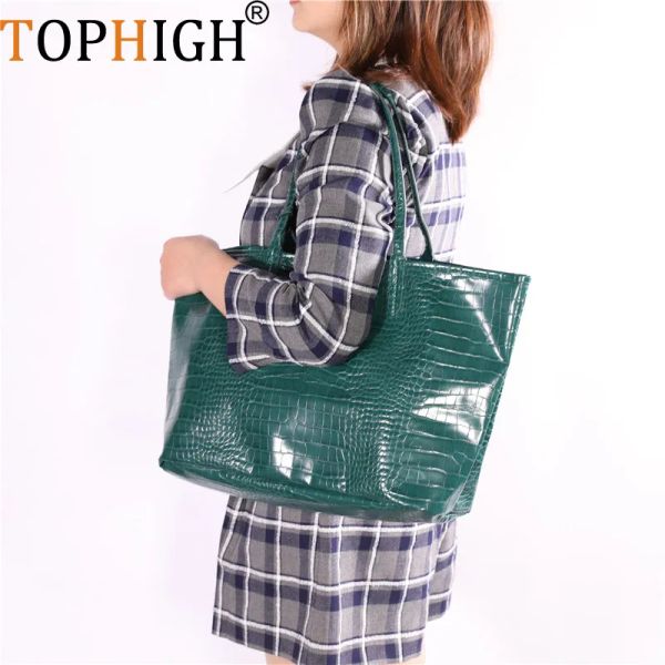 Clutine Tophigh Big Big Ecofriendly pieghevole borse per la spesa di struzzo Snake Crocodile Pattern Spalla Borsa con tote borse