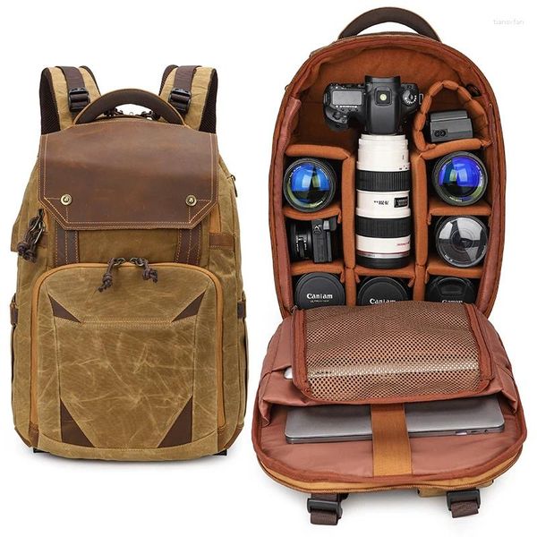 Rucksack wasserdichte Vintage -DSLR -Kamera modische geräumige geräumige 15,6 Laptop und Stativhalter für Pograpgraphen