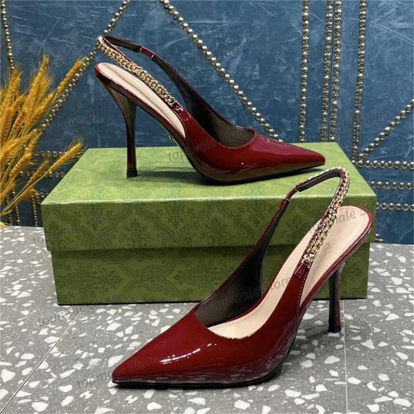 Designer de luxo Corrente de metal e tênis de fivela prateada de ouro rosa Verde verde preto vinho tinto tinto vermelho 5,5 cm 35-42