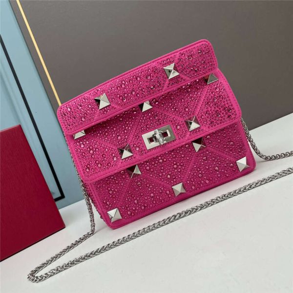 Bolsas Brass Diamond Rivet Trend Chain Leather Diagonal