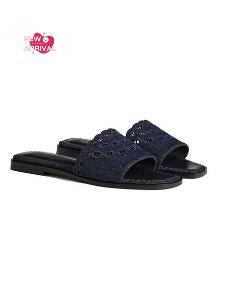 Designer Nuove scarpe da donna estate morbide e belle catena di ancoraggio ricamato pannelli in denim pannelli da casa