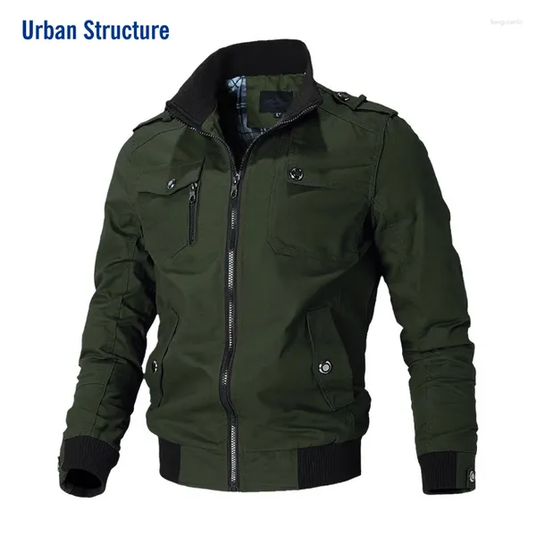 Jackets de jaquetas masculinas Casual Men 2024 Autumn Cotton Cotton Leve Multi Pockets Zip Front Stand Collar Military Windbreake