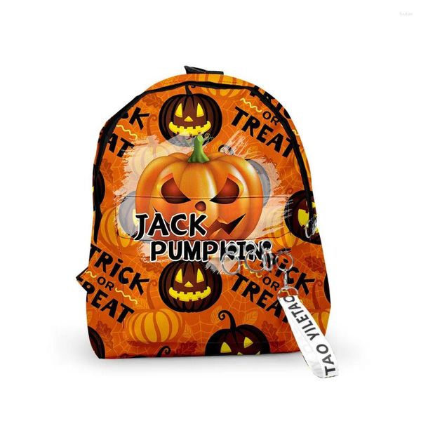 Backpack Jack Jack Pumpkin Pattern School School Notebook Backpacks Prinha 3D Cadeia de chaves à prova d'água Oxford