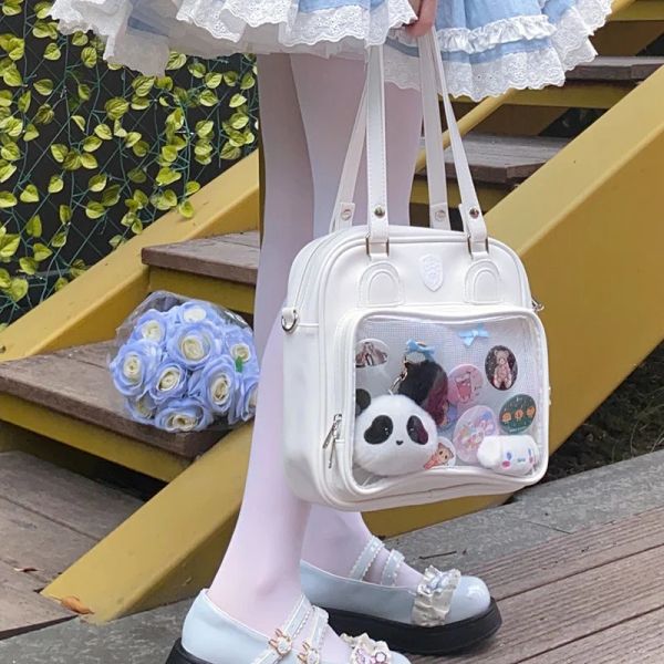 Taschen Schwarze Ita -Tasche süße Rucksackmädchen klare vordere Tasche transparente Handtasche Frauen Lolita Itabag Beutel süße Ita -Umhängetasche