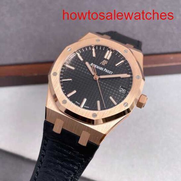 Womens AP Wrist Watch Royal Oak Series 15510or.oo.d002cr.02 Rose Gold Gold Black Face Moda Moda Lazer Business Watch