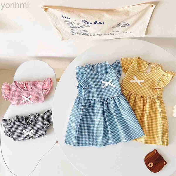 Mädchenkleider Sanlutoz entzückende Sommermädchen Kleid koreanische Kinder im koreanischen Stil Prinzessin Kinder Kleidung Plaid D240419