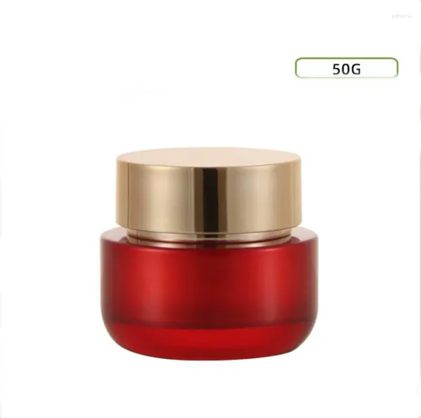 Speicherflaschen 50g rotes Glas Jar Topf Zinn Day Nacht Creme Eye Serum Essenz/Feuchtigkeitscreme Maske Gel/Wachs Hautpflege Kosmetische Flasche Kosmetikflasche