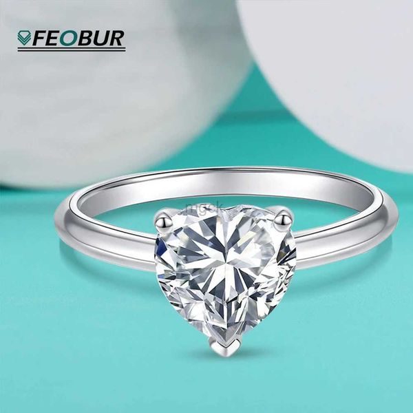 Anéis de casamento 0,5ct 1CT 2CT Coração anel de moissanita para mulheres jóias de casamento de casamento simples diamante solitário 925 anéis de prata esterlina 240419