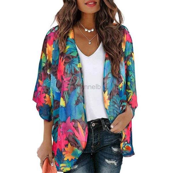 Abiti casual di base 2024 Women stampato bohémien estate spiaggia indossare abiti avvolgenti per bikini pareo tunica costume da nuoto coppa un lungo cardigan kimono top estivo 240419