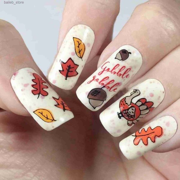 Falsche Nägel Fall Blatt falsche Nägel Herbst Thanksgiving gefälschte Nägel Tipps für Lady DIY Manicure Langes Coffin Ballet Braun künstliche Nägel Patch Y240419