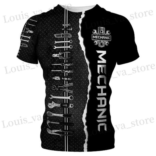 T-shirt maschile meccanico estivo Maglietta da uomo personalizzata Maglietta 3D 3D Shirt a corto di cotone Short Fashion Strtwear personalizzato Strtwear T240419