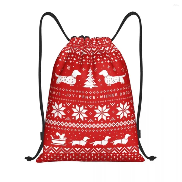 Einkaufstaschen Custom Weihnachten Dackel Dackel Pullover Muster Draw String Frauen Männer Leichte Haustierhundliebhaber Sport -Fitnessstudio -Speicher -Rucksack