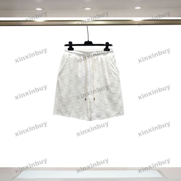 Xinxinbuy 2024 uomini Domande Designer Shorts Tessuto di asciugamano a griglia Short Bianco bianco marrone marrone blu marrone albicocca S-xl Nuovo